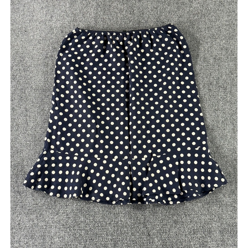 Hobbs London Navy Blue Polka Dot Ruffle Hem Skirt Made in England Size 12